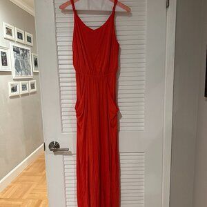 Gap Vibrant Red Drapey Pocket Maxi Dress - Petite XS - Pockets